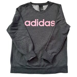 Womens Large Adidas Sweatshirt Heather Gray Pink‎ Logo Crew Neck Pullover
